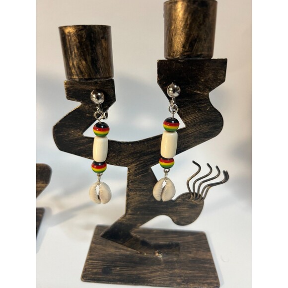 African Bone Cowrie Clip On Earrings 3 Pair Dangles2-3" Boho Hippie USA Made F3 - Picture 5 of 9